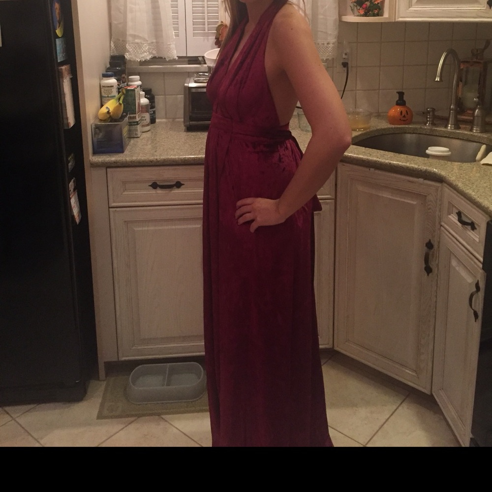 Lulu's Burgundy Velvet Halter Dress - Picture 2 of 6